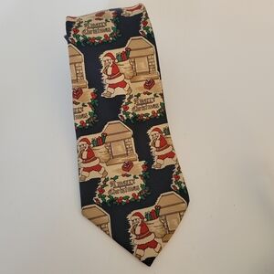 Maison Blanche Italy Silk Neck Tie Merry Christmas Santa Vintage